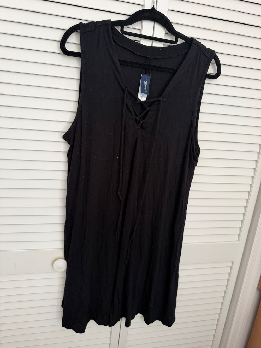 Black Lace-Up Sleeveless Swim Dress Coverup Size XL 14/16